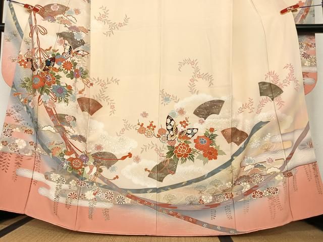 平和屋着物●豪華振袖　結び紐花蝶文　暈し染め　金彩　正絹　逸品　AABC5130zg 平和屋着物○豪華振袖 結び紐花蝶文 暈し染め 金彩 正絹