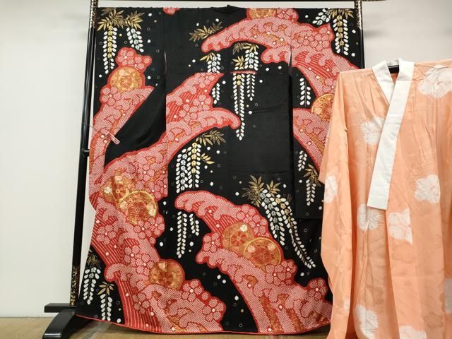 平和屋着物○豪華振袖・長襦袢（無双仕立て）・袋帯セット 総刺繍 駒