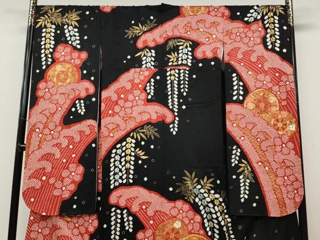 平和屋着物□極上 振袖・長襦袢セット 駒刺繍 松竹梅花文 金彩 半衿