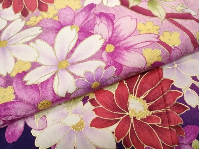 平和屋着物○豪華振袖・長襦袢セット 駒刺繍 舞花文 暈し染め 黒地
