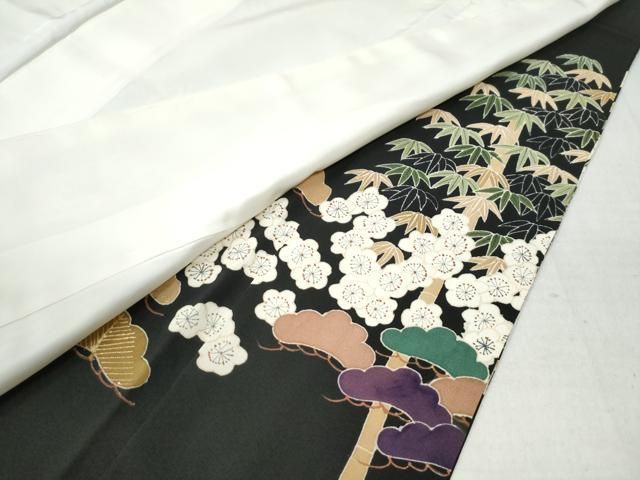 平和屋着物●豪華黒留袖　刺繍　松竹梅　金彩　正絹　逸品　CAAZ3531yc 平和屋着物○豪華黒留袖 刺繍 松竹梅 金彩 正絹 逸品 CAAZ3531yc 平和