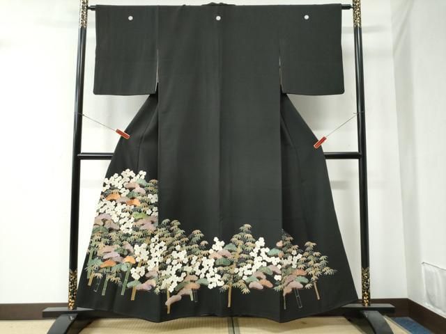 平和屋着物●豪華黒留袖　刺繍　松竹梅　金彩　正絹　逸品　CAAZ3531yc 平和屋着物○豪華黒留袖 刺繍 松竹梅 金彩 正絹 逸品 CAAZ3531yc