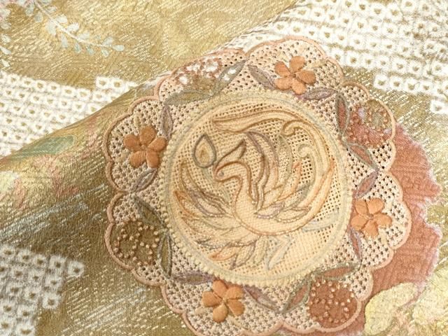 平和屋着物●中国三大刺繍　スワトウ刺繍　総刺繍　訪問着　絞り　鳳凰草花文　金彩　正絹　逸品　CAAZ3533yc 平和屋着物○中国三大刺繍 スワトウ刺繍 総刺繍 訪問着 絞り 鳳凰草花