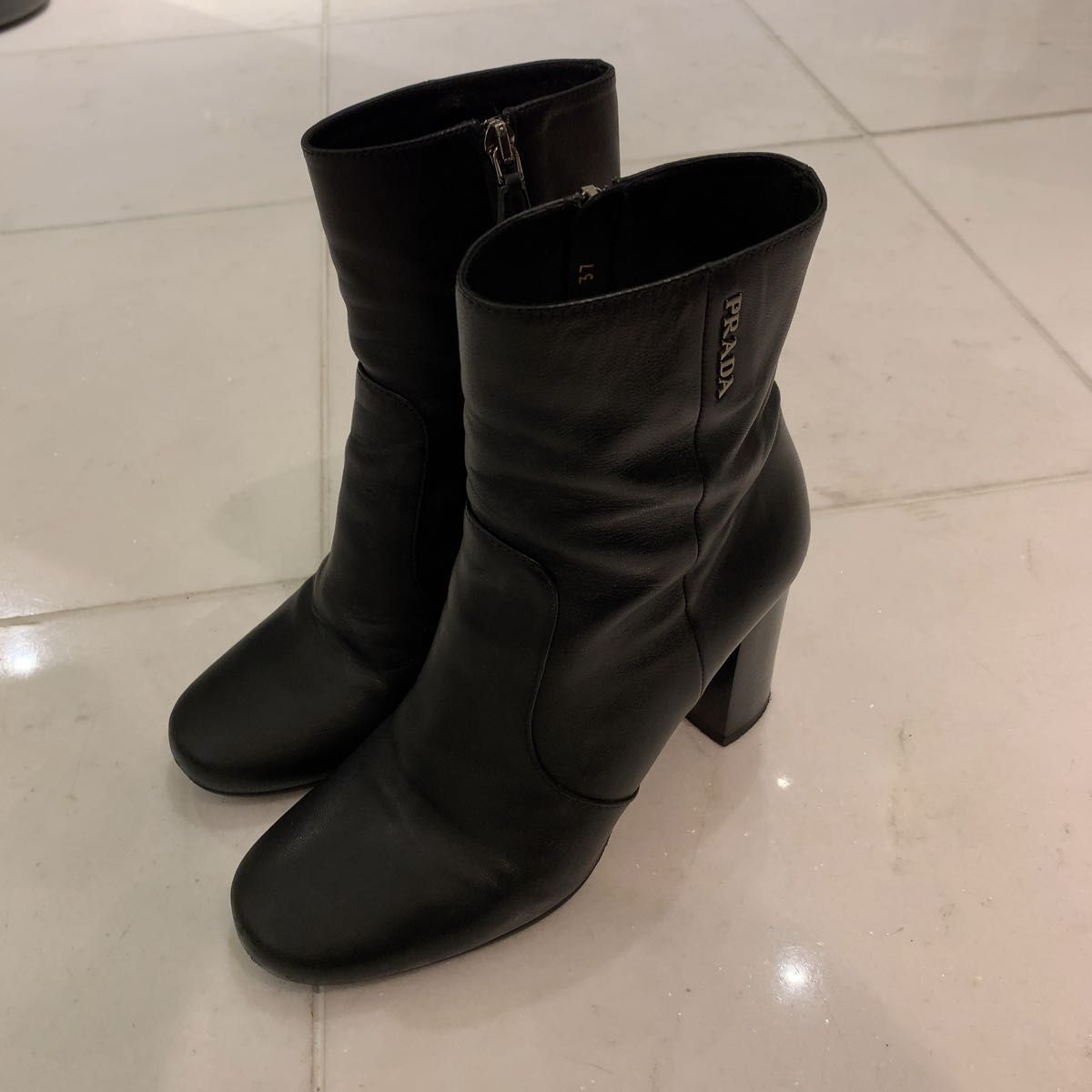 ◎本物 美品 Prada ショートブーツ ヒール レザー ブラウン 37サイズ