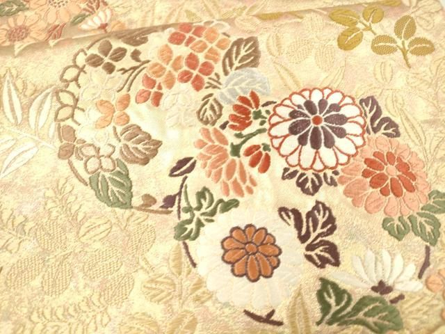 平和屋着物●六通柄袋帯　唐織　花寿秀彩文　金糸　引箔　正絹　逸品　DAAZ4306cm 平和屋着物○六通柄袋帯 唐織 寿芳花丸文 金糸 正絹 逸品 DAAZ4302cm