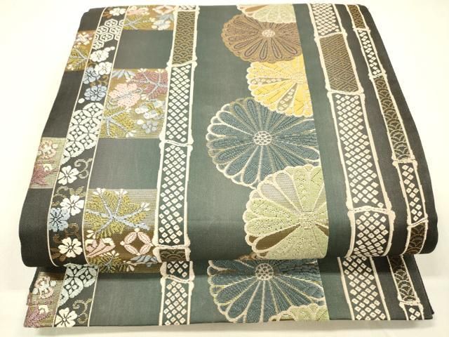 平和屋着物●六通柄袋帯　麗粋唐織　鹿の子花間道　金糸　正絹　逸品　DAAZ4329cm 平和屋着物○六通柄袋帯 麗粋唐織 鹿の子花間道 金糸 正絹 逸品