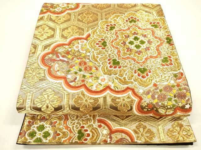 平和屋着物○西陣 河合美術織物謹製 六通柄袋帯 唐織 舞蝶花鳥文 金糸