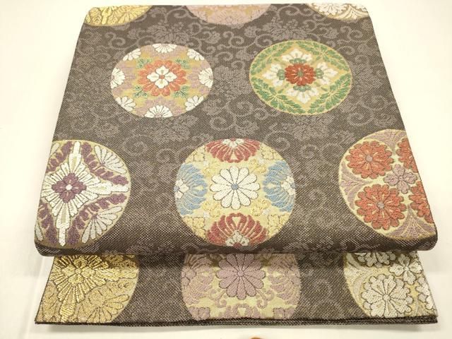 平和屋着物●六通柄袋帯　唐織　無衣　花丸文　金糸　金通し地　正絹　逸品　DAAZ4410cm 平和屋着物○六通柄袋帯 唐織 無衣 花丸文 金糸 金通し地 正絹 逸品