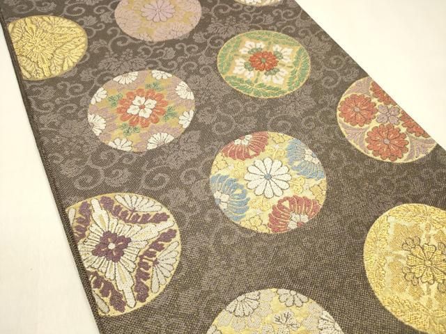 平和屋着物○六通柄袋帯 唐織 無衣 花丸文 金糸 金通し地 正絹 逸品