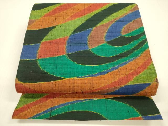 平和屋着物●六通柄袋帯　紬地　抽象文様　正絹　逸品　DAAZ4467cm 平和屋着物○六通柄袋帯 紬地 抽象文様 正絹 逸品 DAAZ4467cm