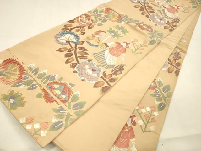 平和屋着物○六通柄袋帯 唐織 人物更紗花文 金銀糸 正絹