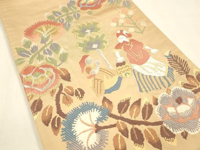 平和屋着物●六通柄袋帯　唐織　人物更紗花文　金銀糸　正絹　逸品　DAAZ4492cm 平和屋着物○六通柄袋帯 唐織 人物更紗花文 金銀糸 正絹