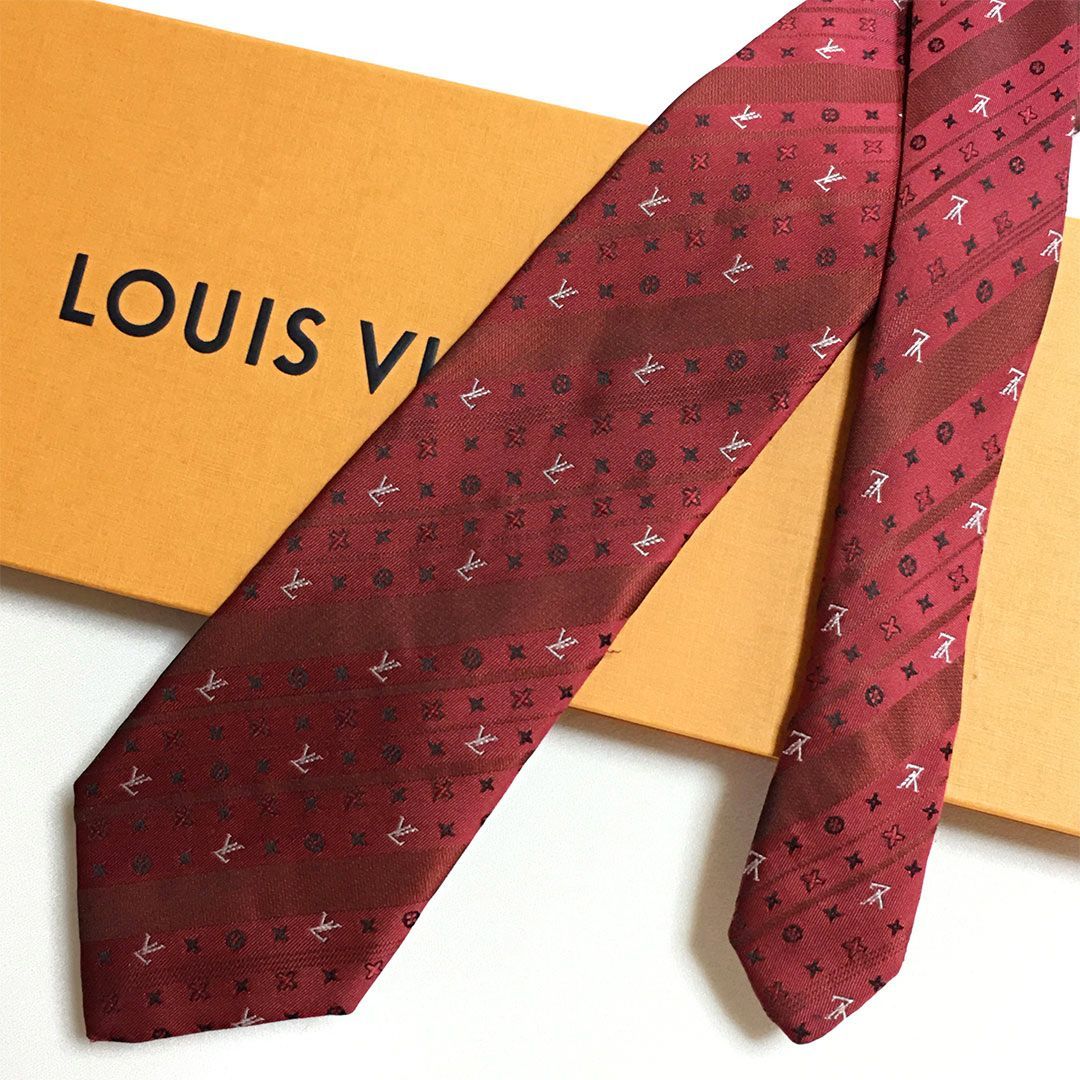 新品未使用品☆ LOUIS VUITTON/ルイヴィトン レッド ネクタイ 未使用級 ルイヴィトン Louis Vuitton ネクタイ シルク100% ワイン