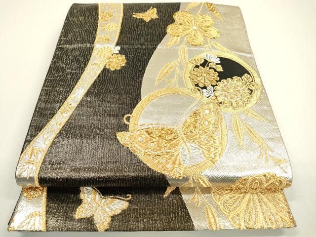 平和屋着物▽六通柄袋帯 舞蝶花丸文 金銀糸 正絹 逸品 DAAX9711fe