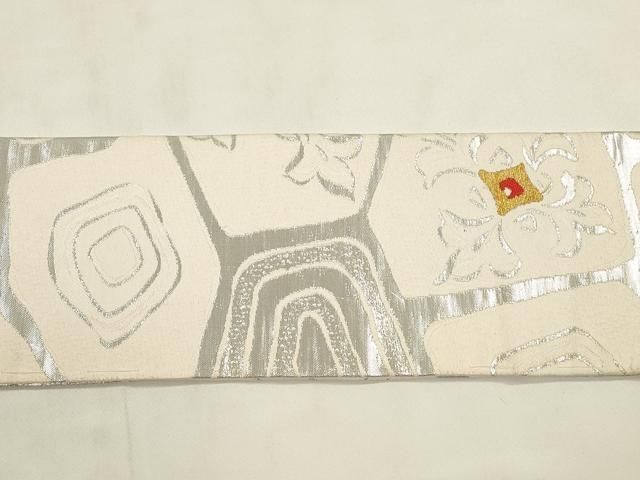 平和屋着物◎アンティーク 大正ロマン 九寸名古屋帯 抽象花文 金銀糸