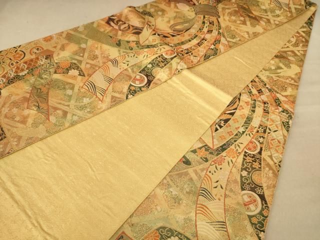 平和屋着物◎佐賀錦 全通柄袋帯 束ね熨斗花文 金糸 正絹 逸品