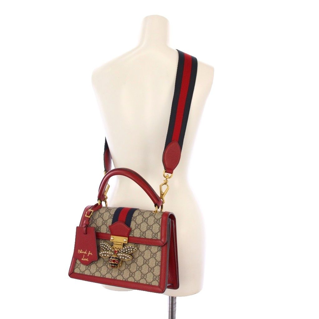 【極美品】グッチ クイーンマーガレット 2wayバッグ GG ショルダーバッグ GUCCI グッチ クイーンマーガレット ストライプ ビー トリコロール