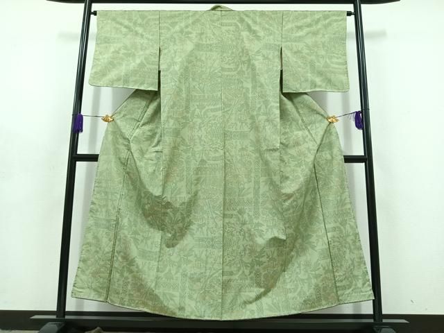 平和屋着物▽紘雅紬 単衣 草花文 反端付き 正絹 逸品 AABC7498jh