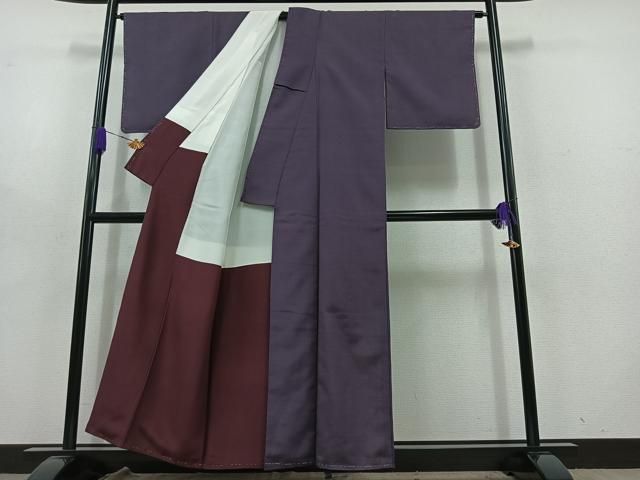 平和屋着物□上質な色無地 古代紫色 お召縮緬 正絹 逸品 AABD3275jh  