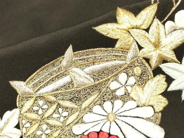 平和屋着物□豪華黒留袖 総刺繍 スワトウ刺繍 誰が袖花文 金糸