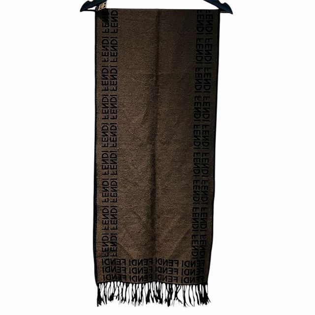 フェンディ FENDI マフラー ストール フリンジ ウール ロゴ 茶