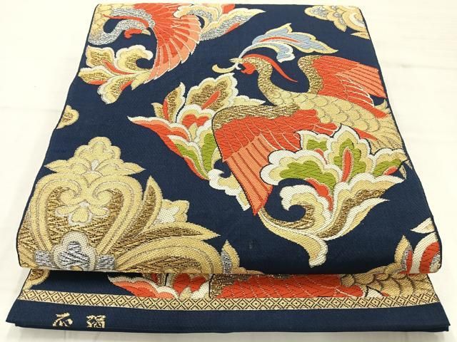 平和屋着物●六通柄袋帯　鳳凰向かい鳥更紗花文　金銀糸　正絹　逸品　DAAZ4088cm 平和屋着物 極上 六通柄袋帯 迎賓館 鳳凰花文 金銀糸 正絹 逸品
