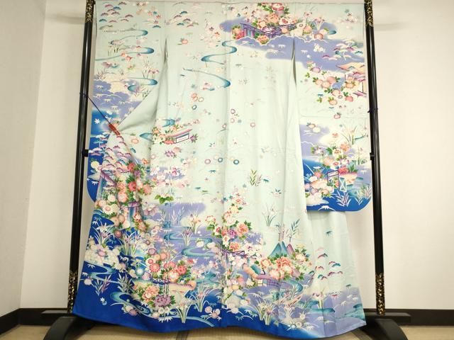 平和屋着物○訪問着 駒刺繍 風景笠松花文 暈し染め 金彩