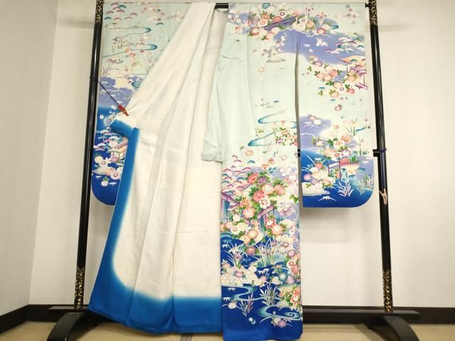 平和屋着物○豪華振袖 流水枝花文 暈し染め ロング丈 正絹