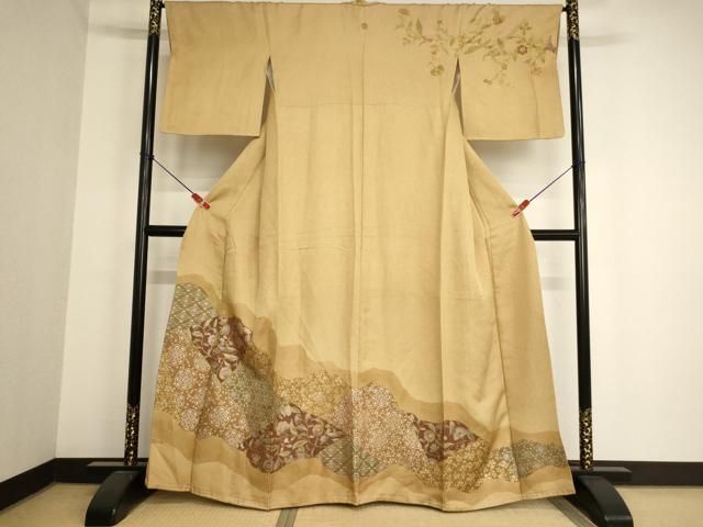 平和屋着物○訪問着 杢目絞り 短冊重ね花文 金彩 正絹 逸品