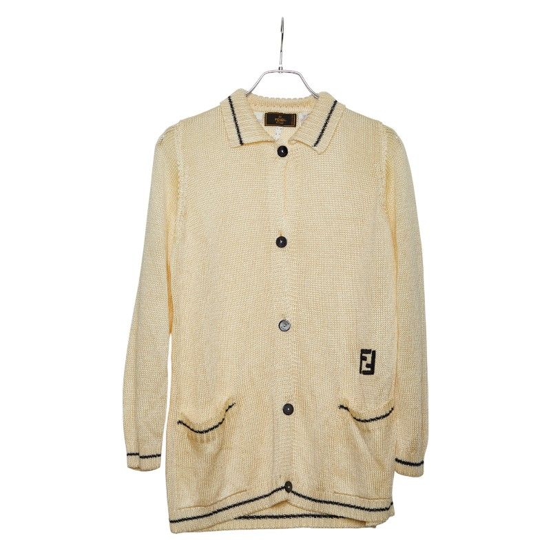 フェンディ ロゴ刺繍 カーディガン サイズ：40 アイボリー ブラック