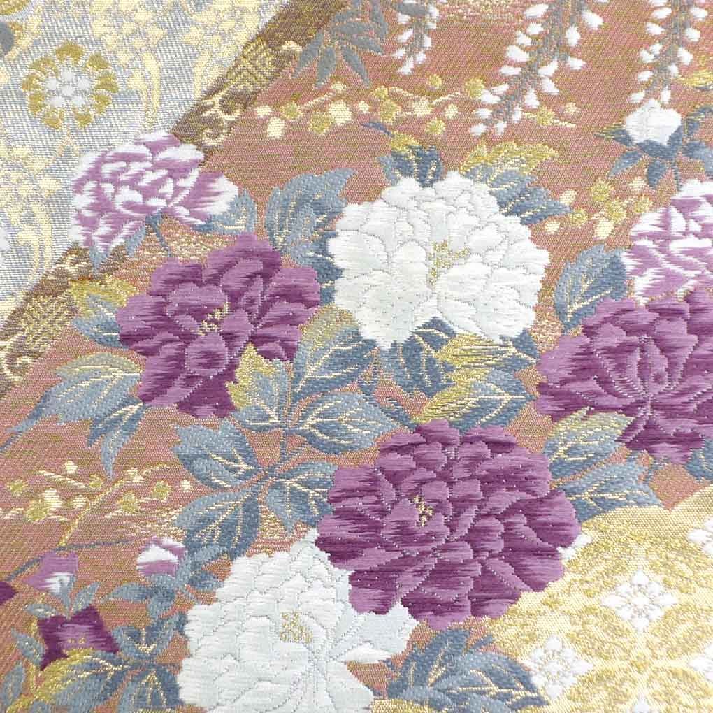 袋帯 幅31cm 長さ438cm レディース 四季の花柄 秋冬春用 正絹（シルク