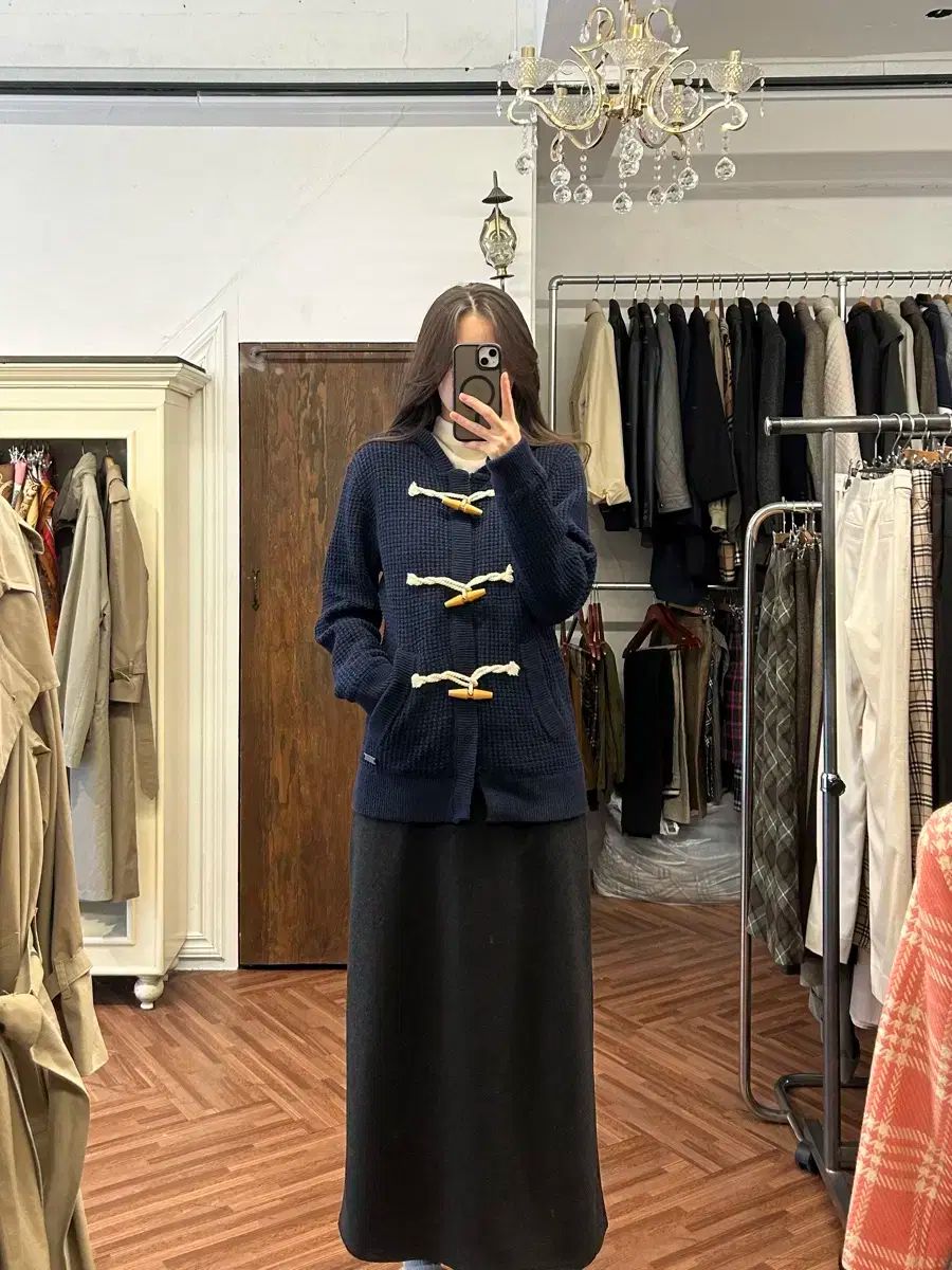 バーバリー 正規品 ネイビー ダッフル フード付きニット ジップアップ