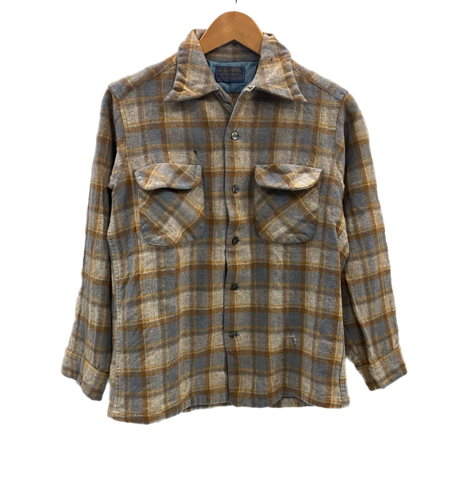 70年代Pendletonチェック柄ネルシャツ Mサイズ PENDLETON ペンドルトン 70年代 USA製 オープンカラー チェック柄