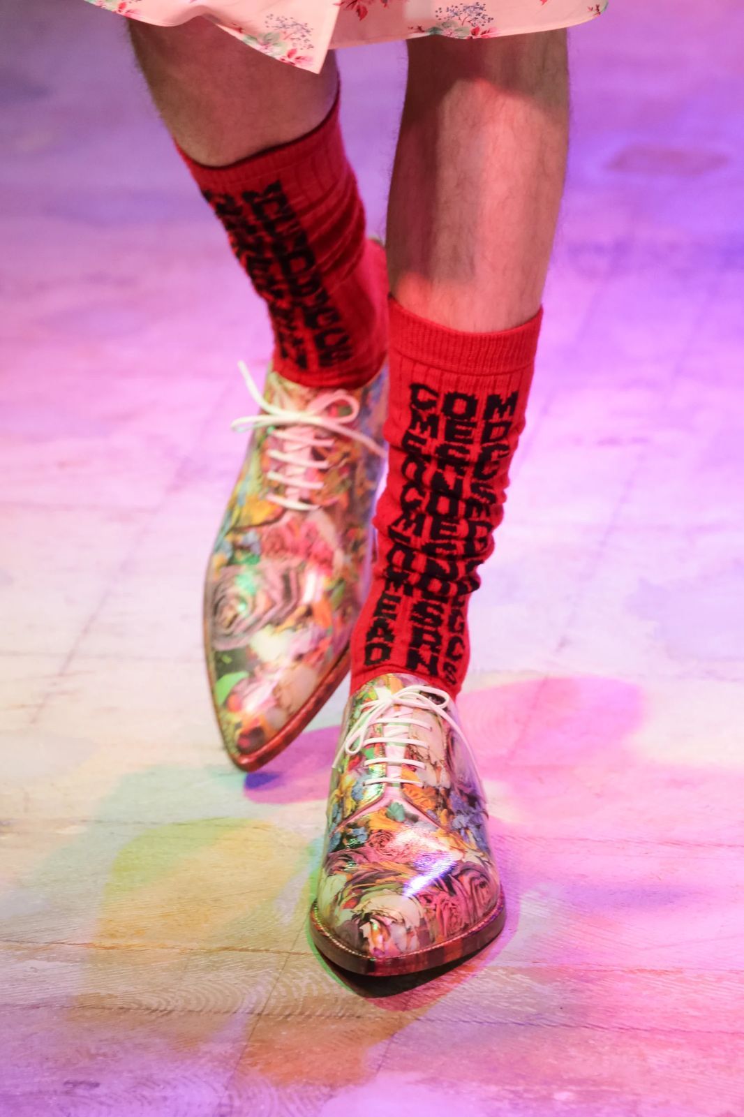 COMME des GARCONS HOMME PLUS 22ss 花柄プリント レザーシューズ 26