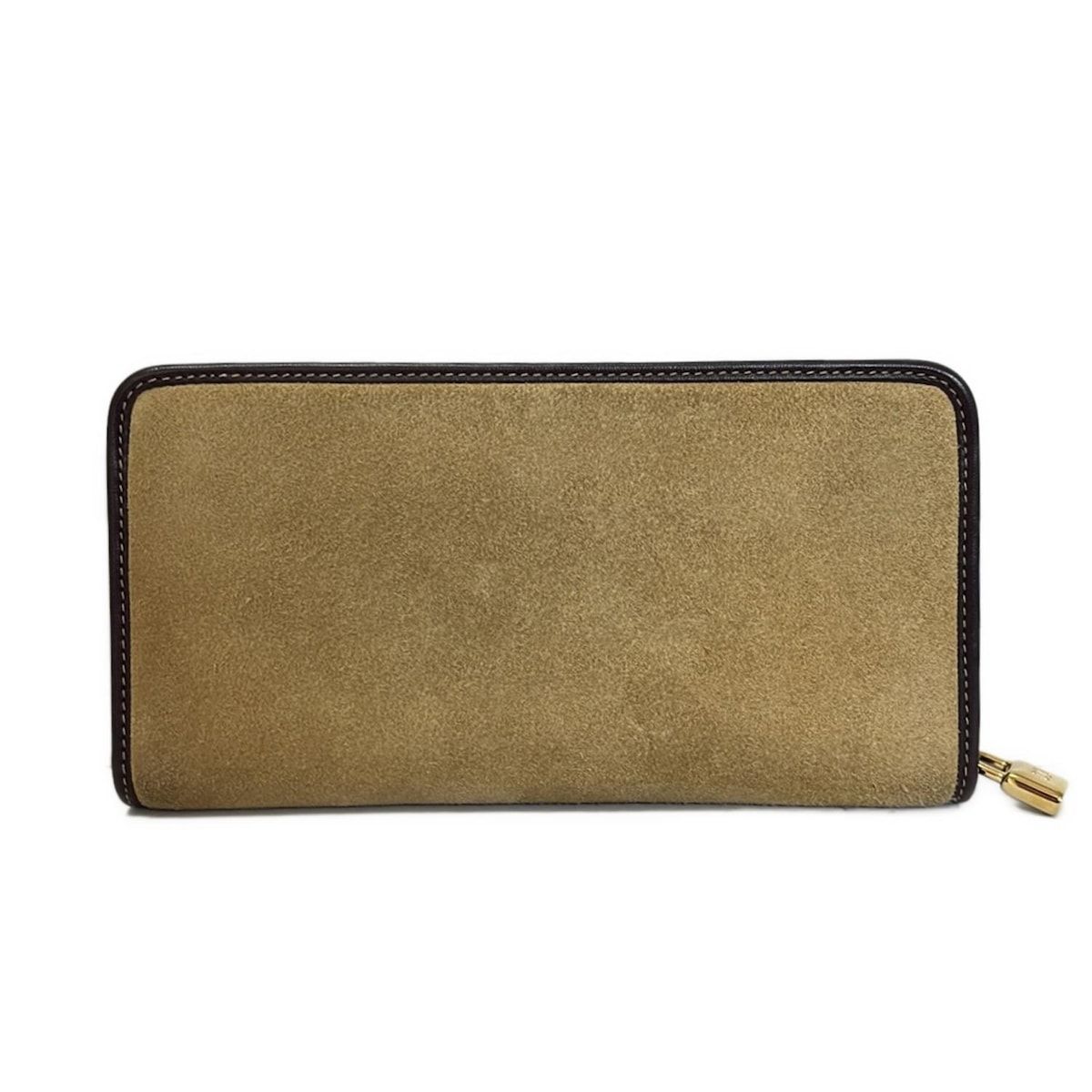 LOEWE ロエベ ラウンドファスナー財布 ベージュ スウェード レディース 