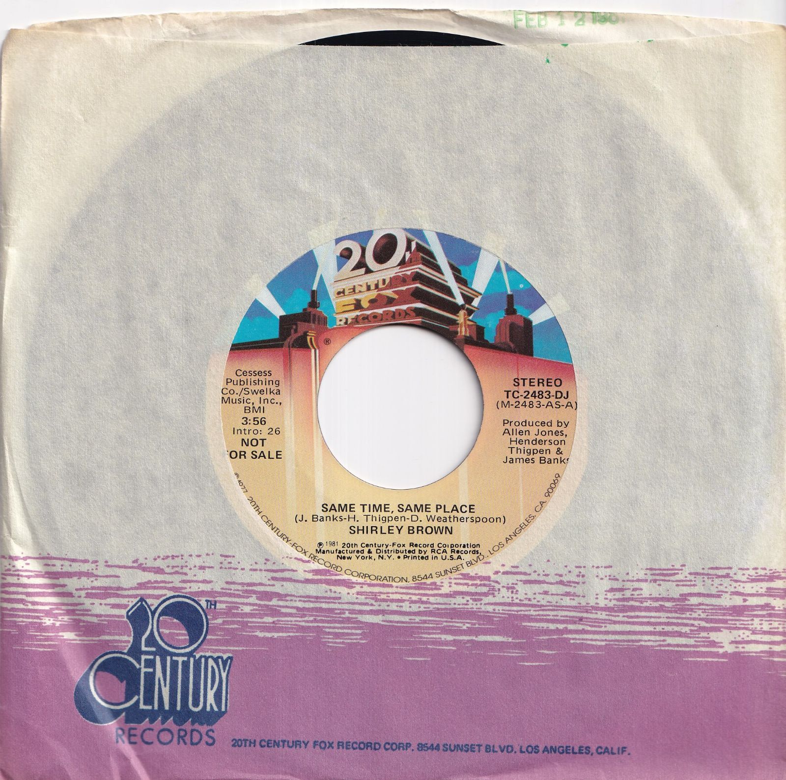 Shirley Brown Same Time, Same Place (Stereo) / (Mono) 20th Century