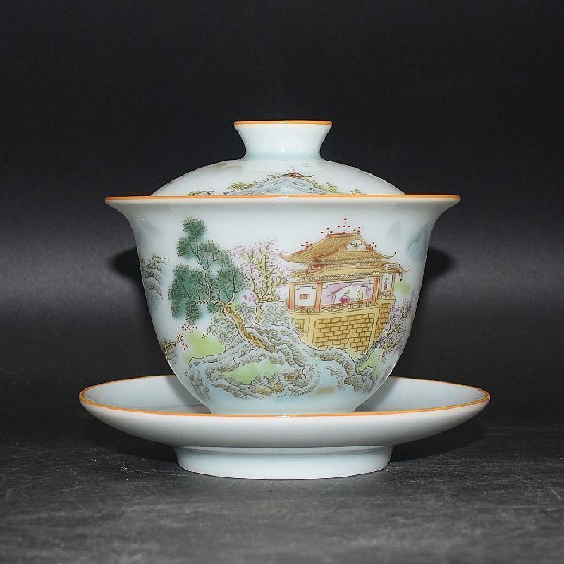 粉彩山水人物三才蓋碗 茶器 湯飲み煎茶器 茶道具 新品未使用 - メルカリ