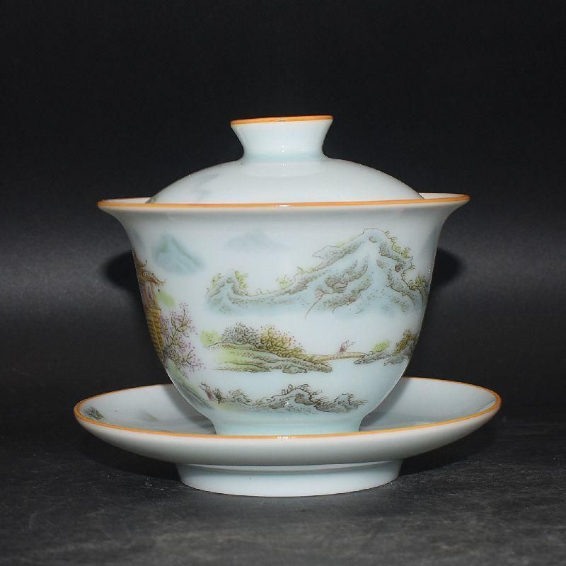 粉彩山水人物三才蓋碗 茶器 湯飲み煎茶器 茶道具 新品未使用 - メルカリ