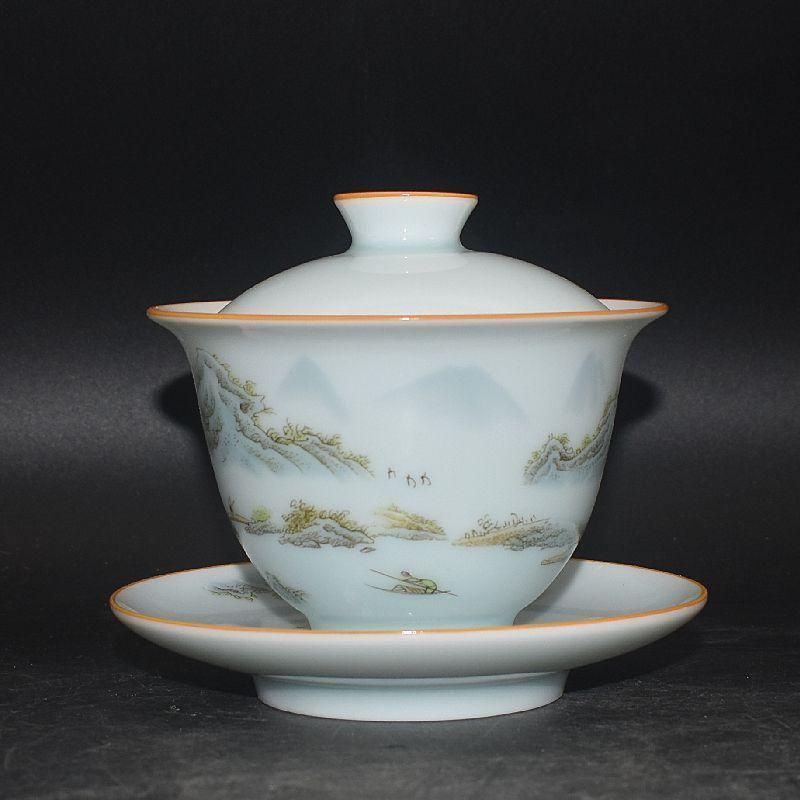 粉彩山水人物三才蓋碗 茶器 湯飲み煎茶器 茶道具 新品未使用 - メルカリ