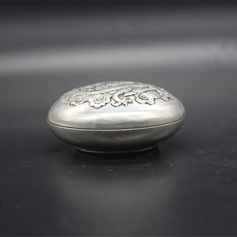 銅製 竜紋臙脂盒 印泥盒 墨盒 書道具 文房具 装飾品 現代工芸品 置物