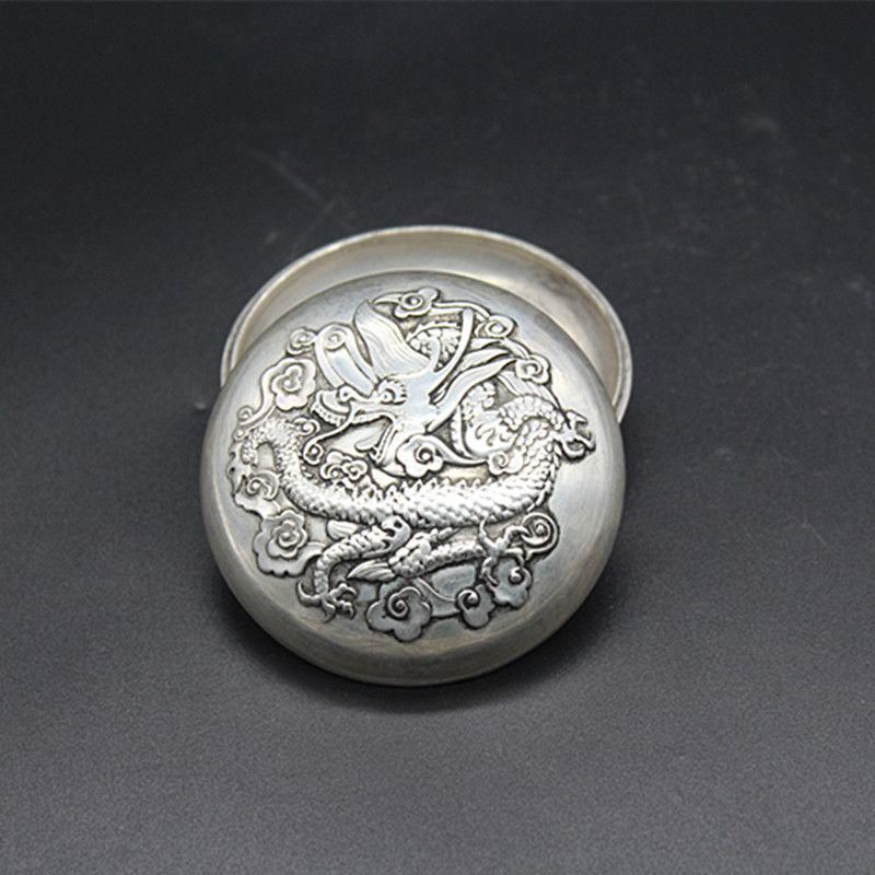 銅製 竜紋臙脂盒 印泥盒 墨盒 書道具 文房具 装飾品 現代工芸品 置物