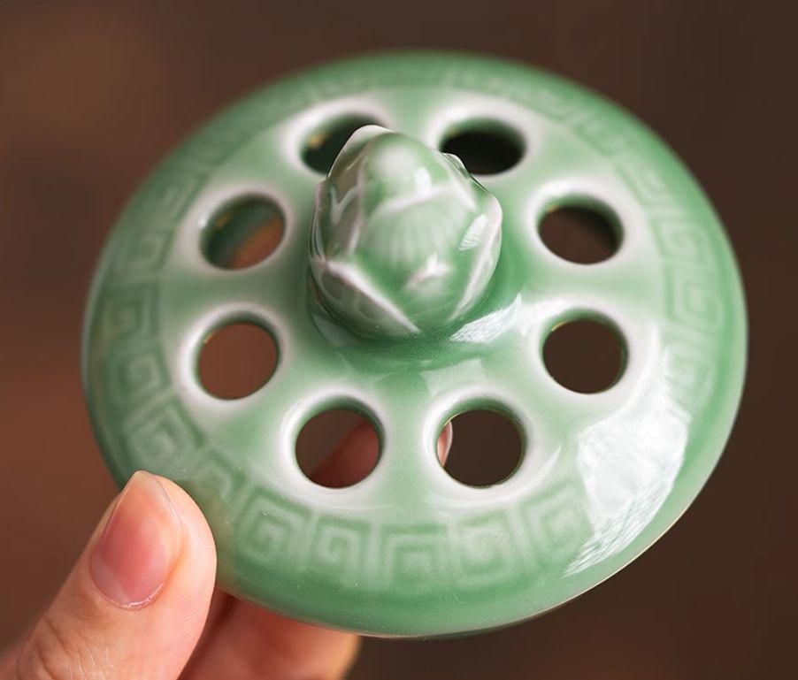 陶磁器 蓮華青磁盤香炉 香薫炉 禅意沈香炉 茶道具 香道具 装飾品 工芸