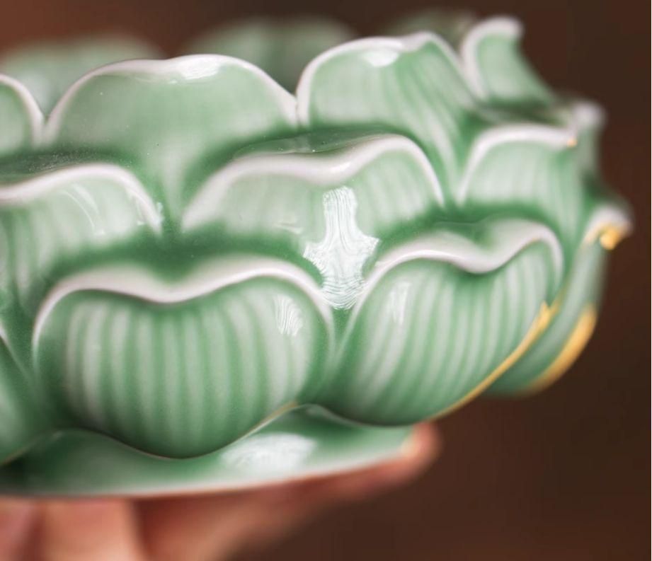 陶磁器 蓮華青磁盤香炉 香薫炉 禅意沈香炉 茶道具 香道具 装飾品 工芸