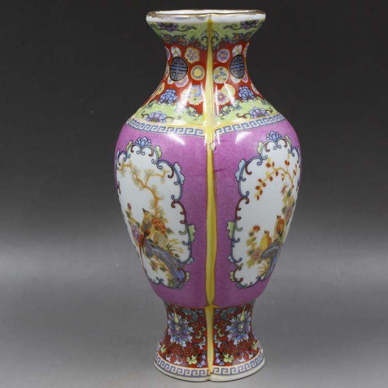 大清雍正蒔金琺瑯彩花鳥花口瓶 景徳鎮 陶磁器 装飾品 現代工芸品 美術