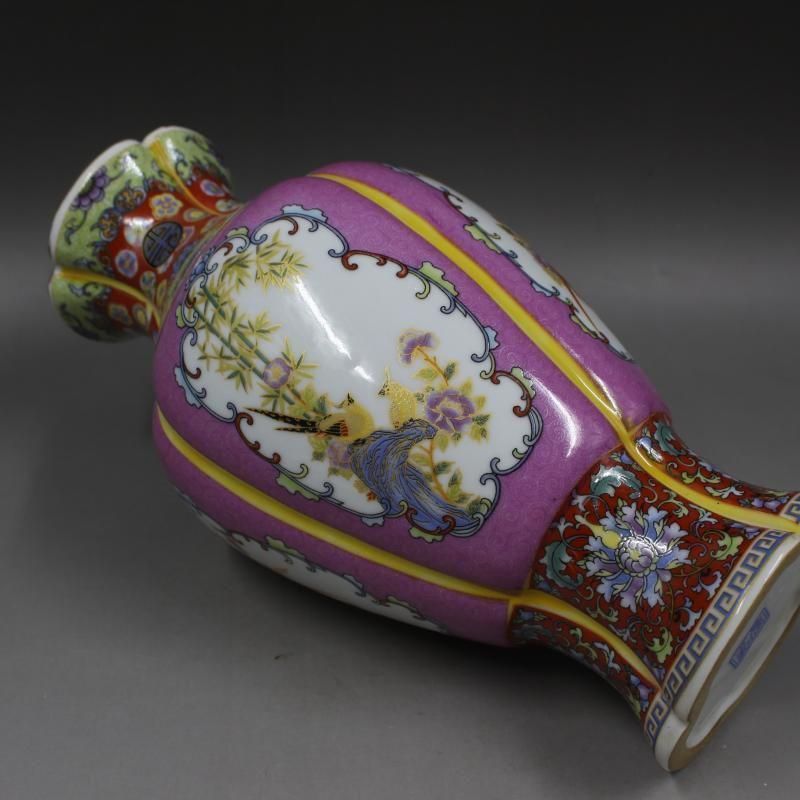 大清雍正蒔金琺瑯彩花鳥花口瓶 景徳鎮 陶磁器 装飾品 現代工芸品 美術