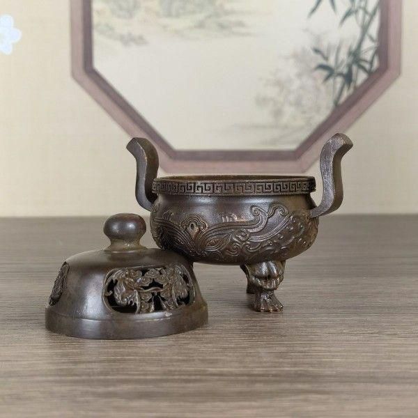 三鳳凰銅香炉 香薫炉 銅炉 三足鼎 銅器 香道具 装飾品 工芸品 銅器 香炉 三足龍鳳香炉 檀香炉 香具装飾品 工芸品 置物