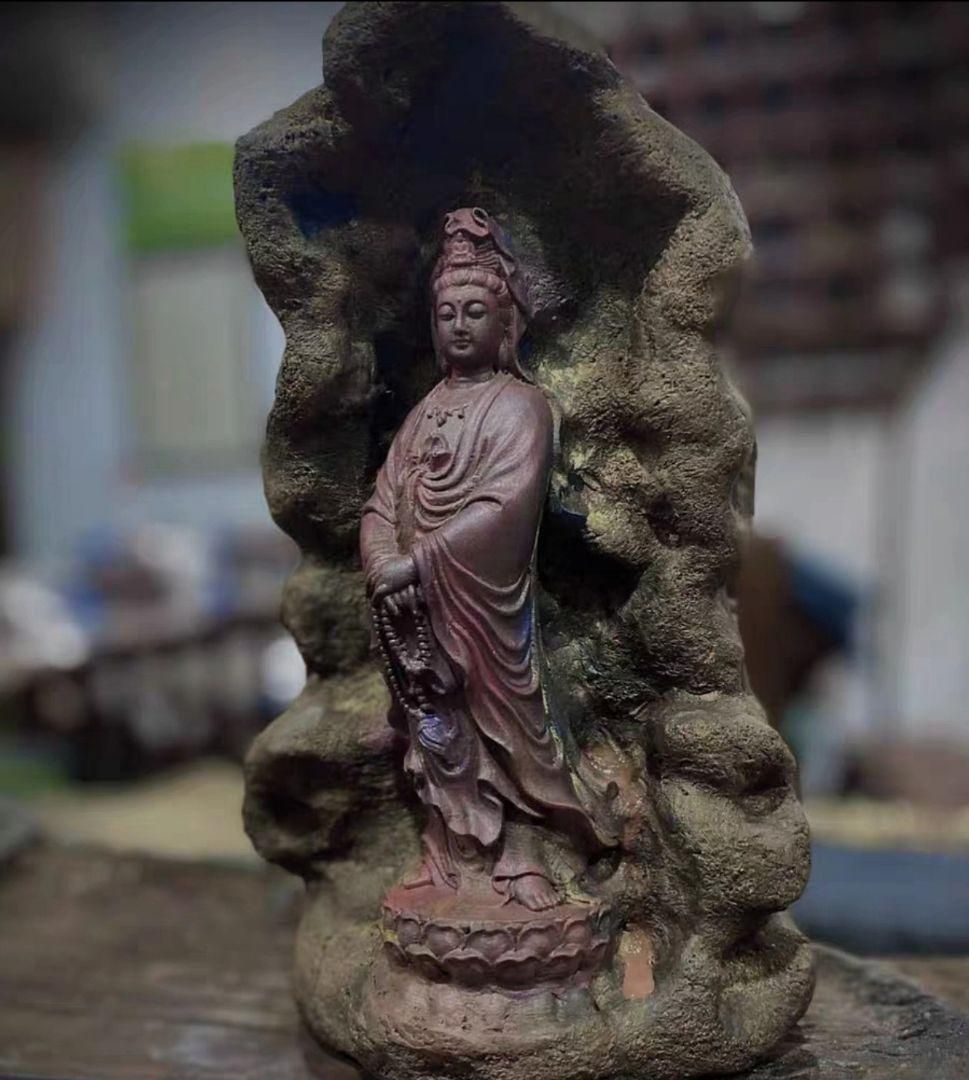 仏教美術 石像 石仏 念珠観音 室内鎮宅 文房鎮紙茶台 玄関装飾品 工芸