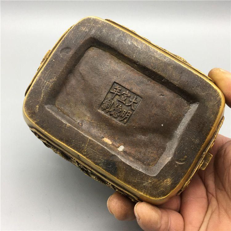 銅器 浮彫騰竜提梁暖手炉 香炉 香具 装飾品 工芸品 置物 - メルカリ