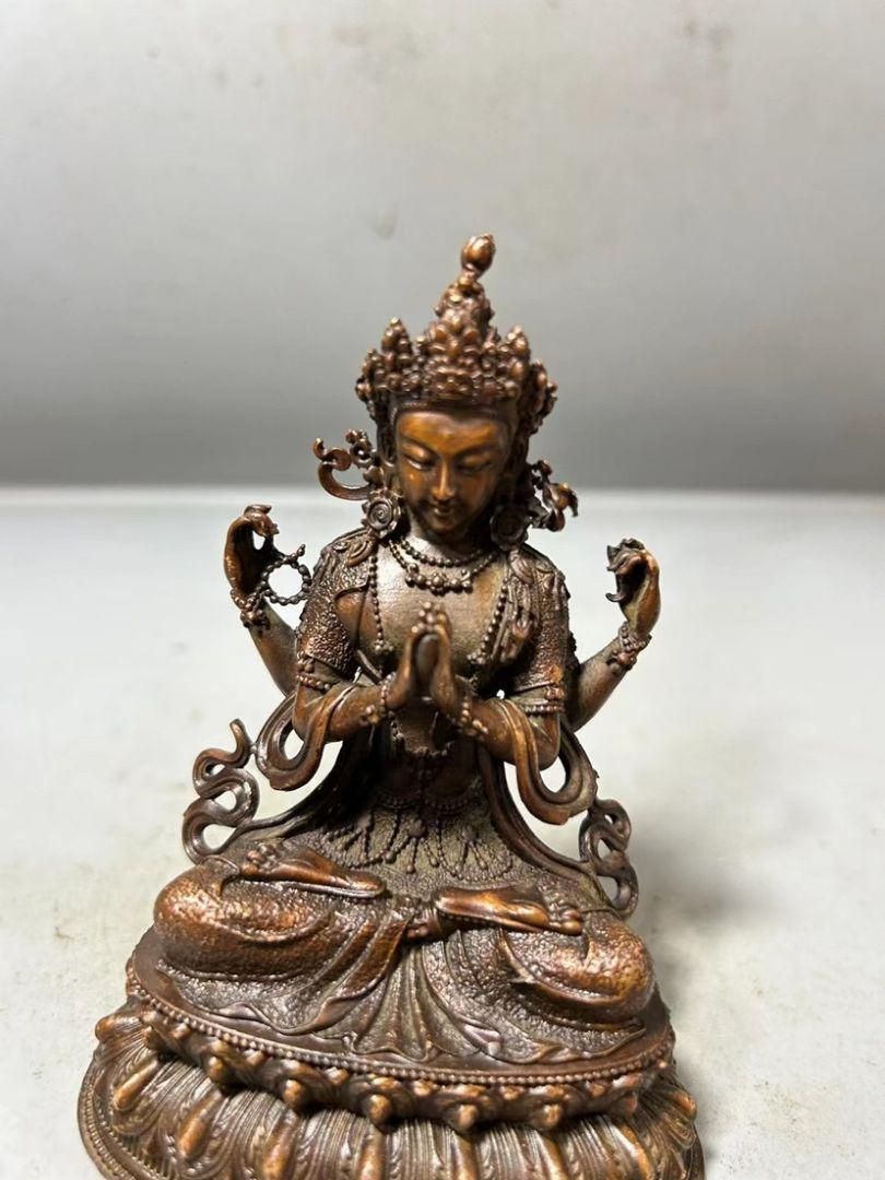 銅製品 の 彫像 銅製 仏像 四臂観音像 工芸品 美術品 置物 - メルカリ