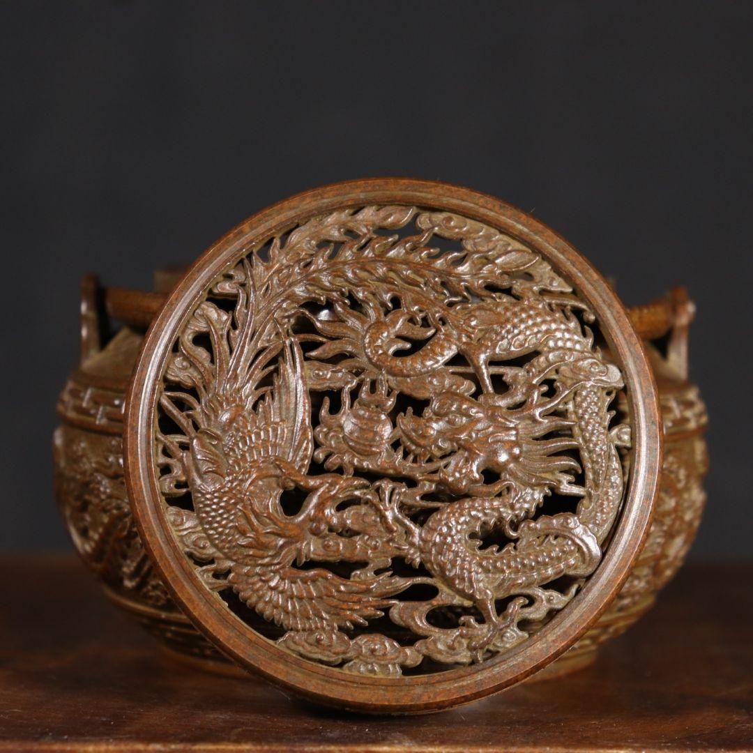 銅製 龍鳳暖手炉 香炉 室内檀香炉 香道具 装飾品 工芸品 置物 - メルカリ